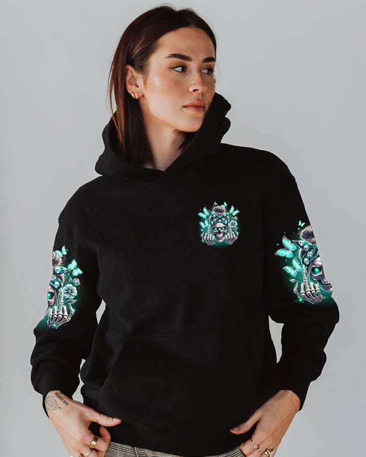 Unisex My Give A F Is Broken Messy Bun Skull Illustration Print Hoodie