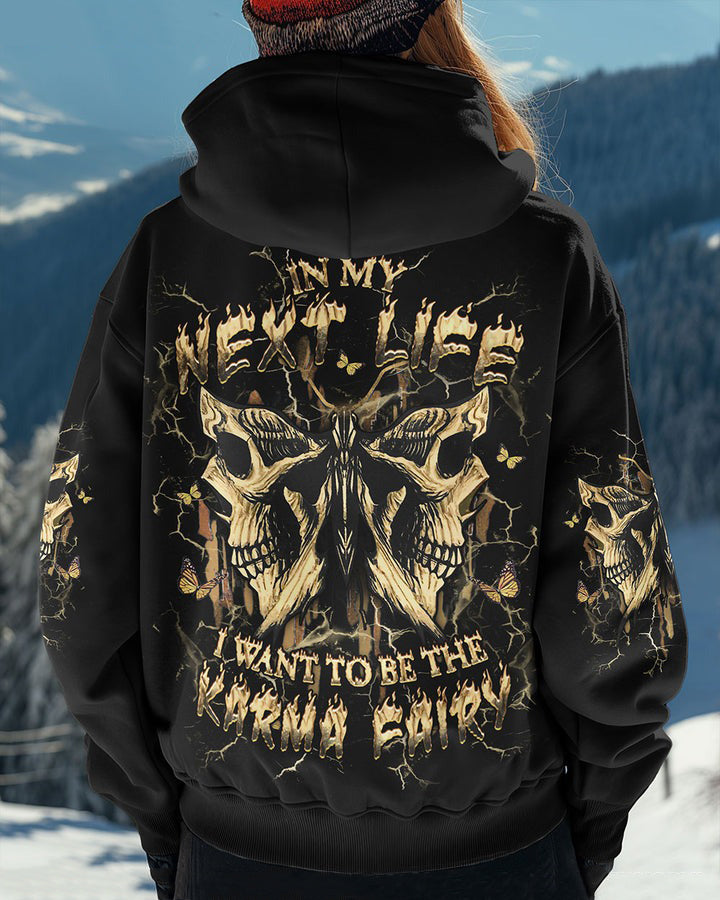 Unisex Fsiry Skull Butterfly Illustration Print Hoodie