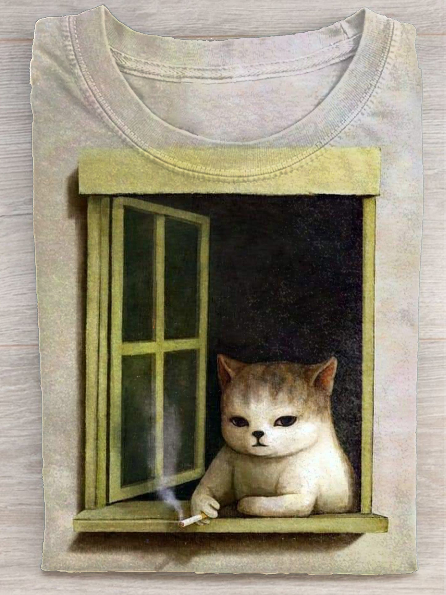 Smoking Cat Print T-shirt