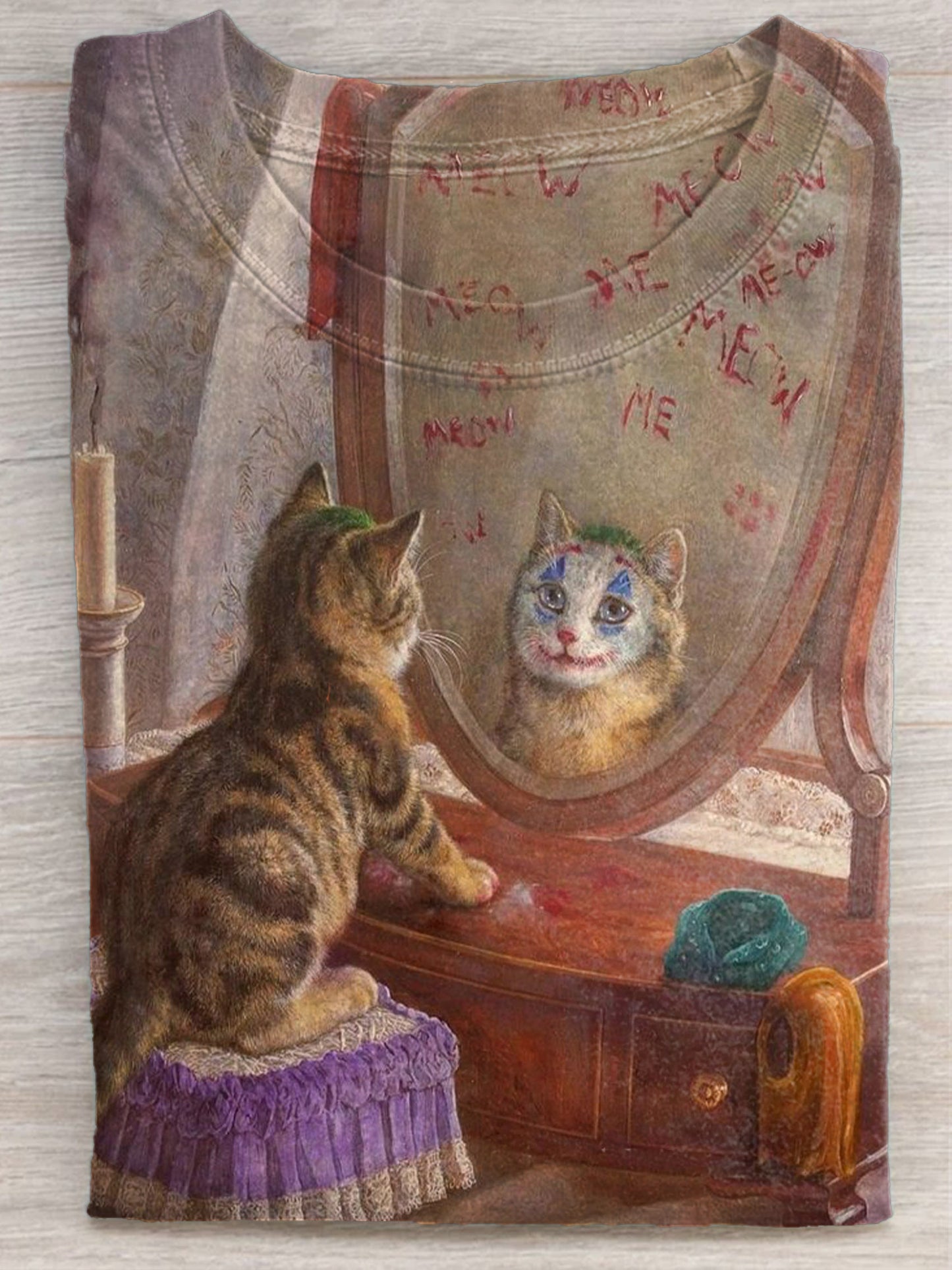 Clown Cat Looking In The Mirror Print T-shirt