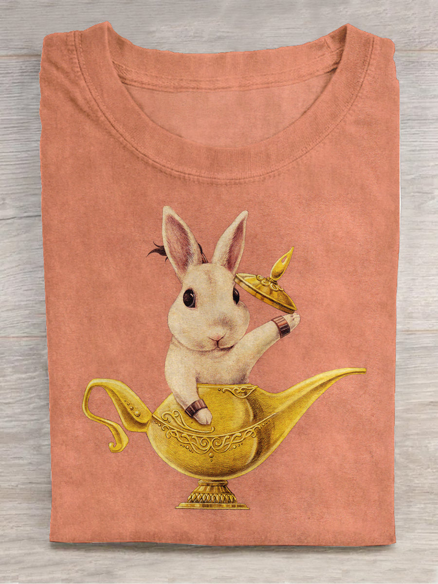 Aladdin's Magic Lamp Rabbit Casual Printed Round Neck T-shirt
