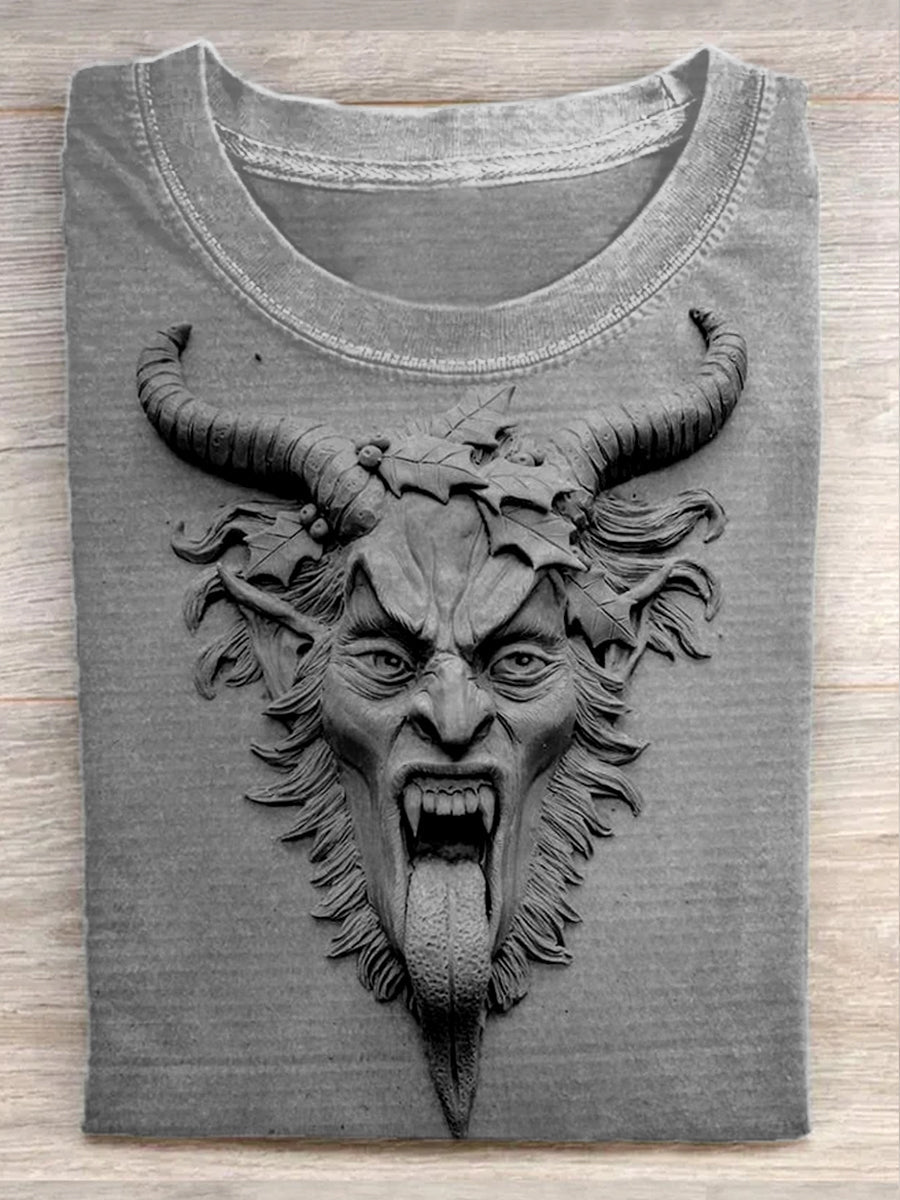 Unisex Three-Dimensional Monster Illustration Printed Casual Round T-Shirt