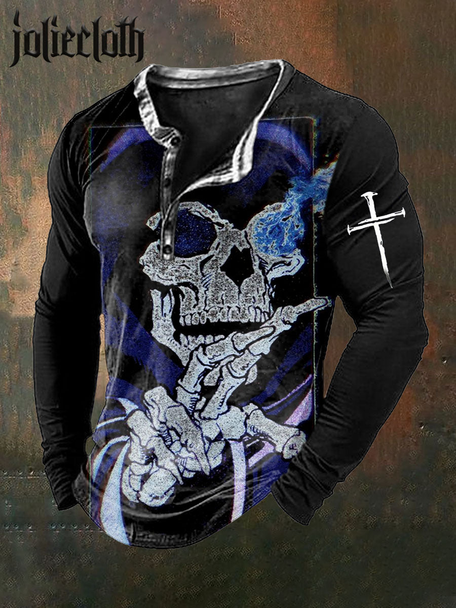 Men's Skull Illustration Print Casual Long Sleeve T-Shirt