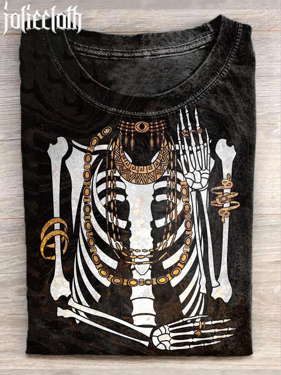 Unisex Skull Illustration Printed Casual Cotton Short Sleeve T-Shirt