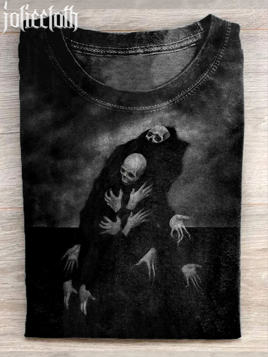 Unisex Horror Skull Printed Casual Cotton Short Sleeve T-Shirt