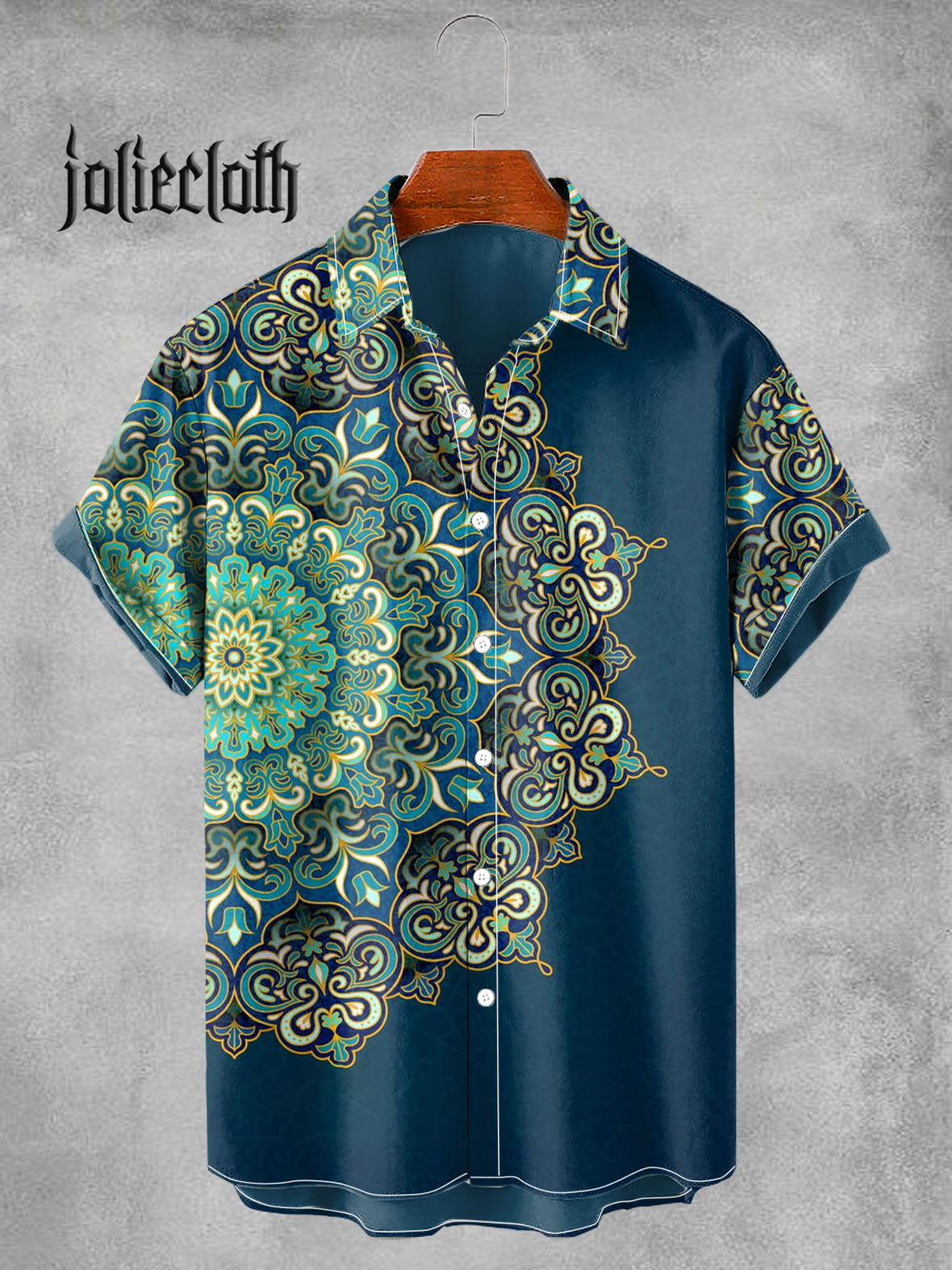 Men's Retro Mandala Pattern Illustration Printed Casual Short Sleeve Shirt