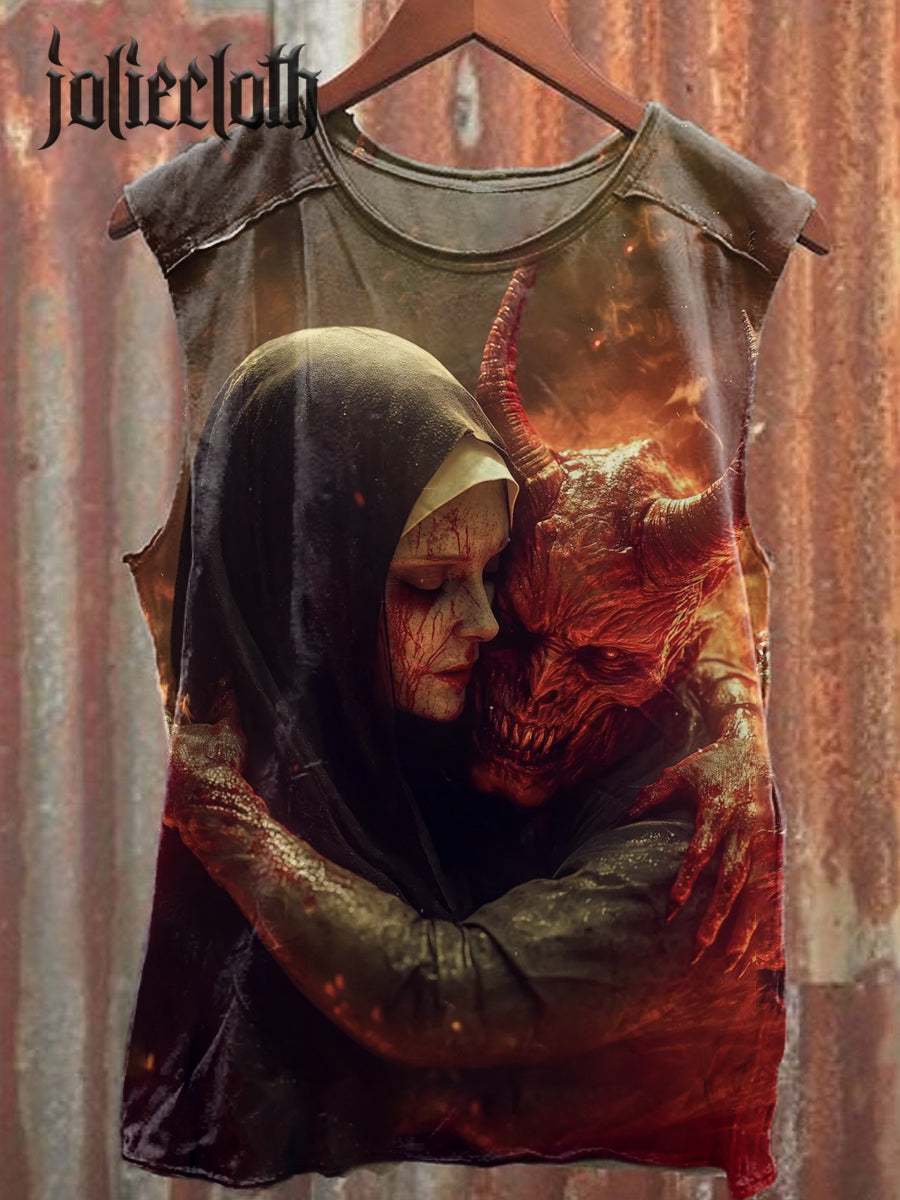 Unisex Nun And Devil Art Illustration Casual Cotton Tank Top