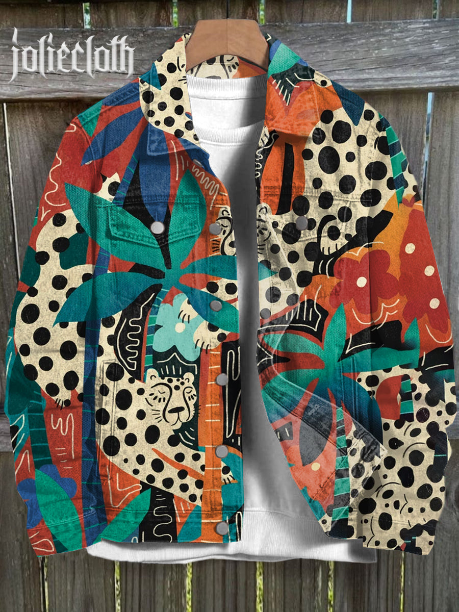 Men's Retro Western Style Art Illustration Casual Jacket