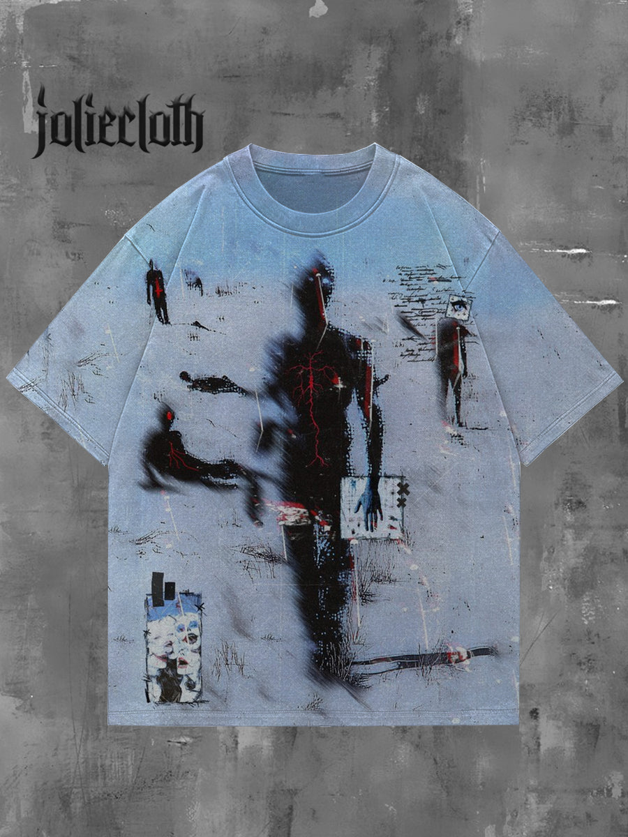 Unisex Abstract Technology Human Art Illustration Casual Cotton Short Sleeve T-Shirt