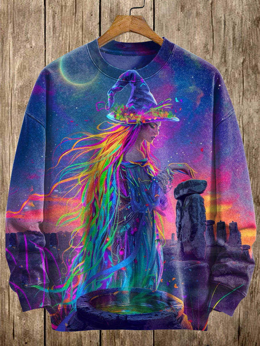 Unisex Fantasy Witch Art Illustration Graffiti Print Casual Long Sleeve Sweatshirt