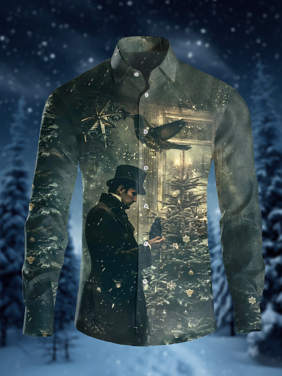 Men's Ghent Is Christmas Art Illustration Print Casual Long Sleeve Shirt