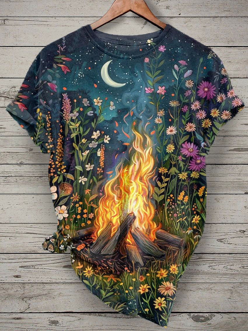 Women's Forest Landscape Printed Casual Cotton Short Sleeve T-Shirt