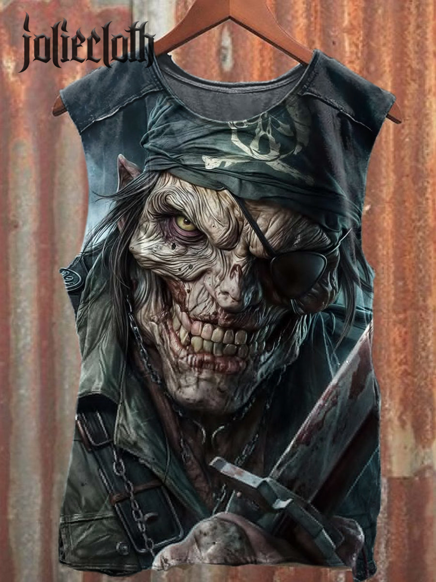 Unisex Ferocious Hunter Illustration Printed Casual Cotton Tank Top