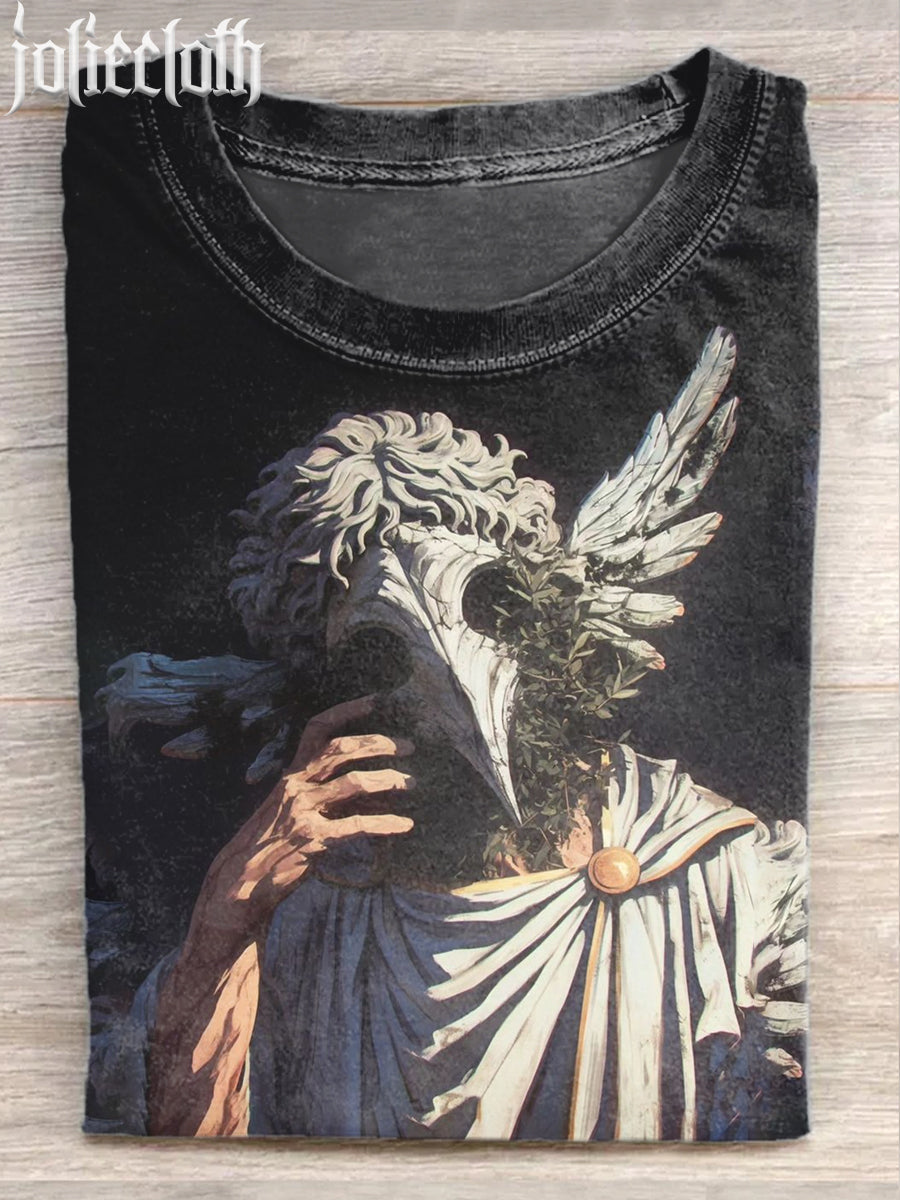 Unisex Statue Art Illustration Printed Casual Cotton Short Sleeve T-Shirt