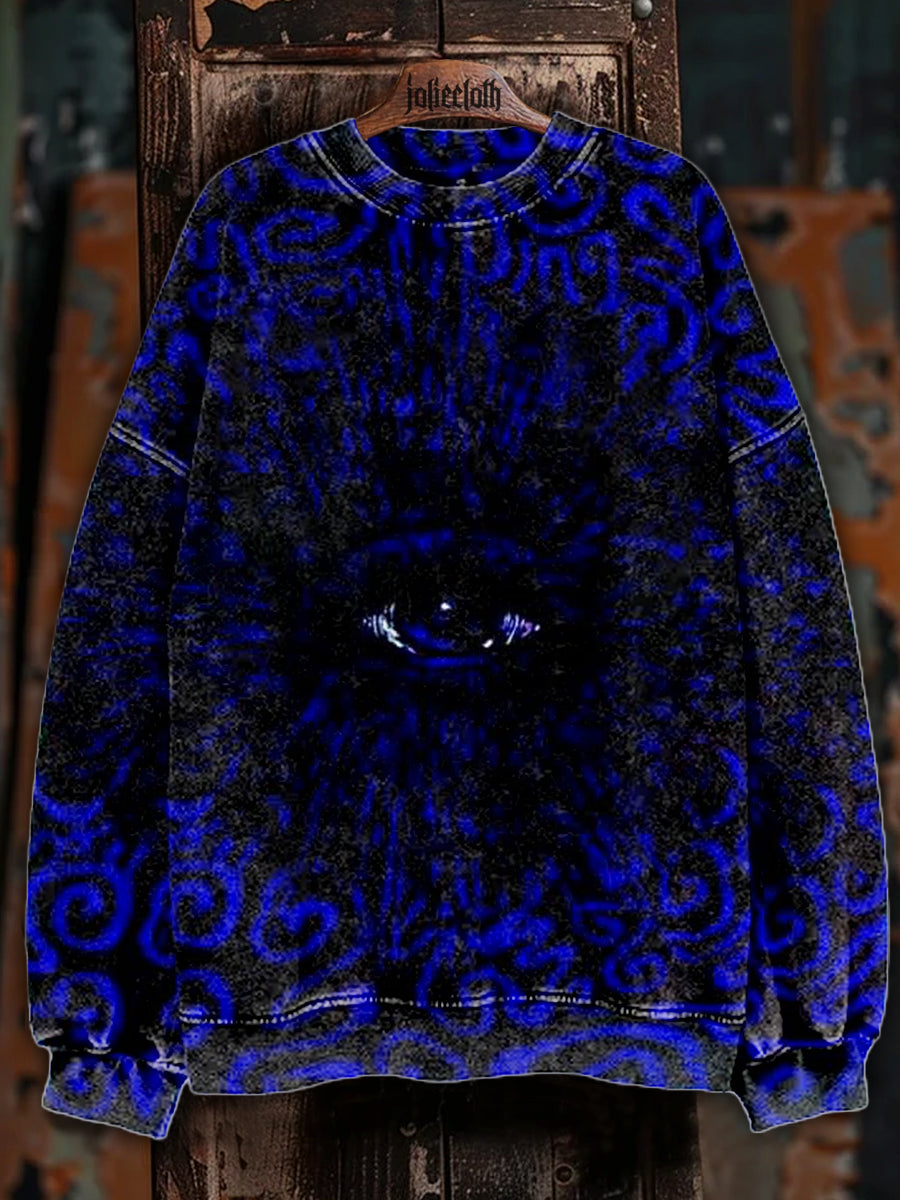 Unisex Abstract Eye Illustration Printed Casual Long Sleeve Sweatshirt