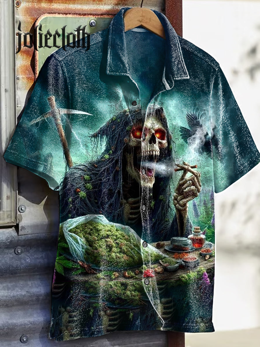 Men's Retro Skull Illustration Printed Casual Shirt