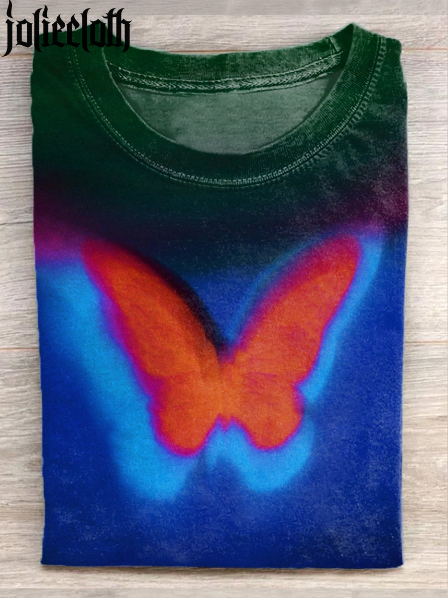 Unisex Fantasy Butterfly Illustration Printed Casual Short Sleeve Cotton T-shirt