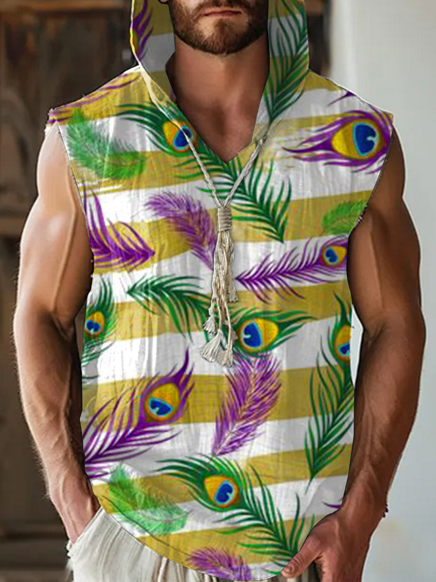 Retro Texture Illustration Printed Casual Cotton Hooded Tank Top