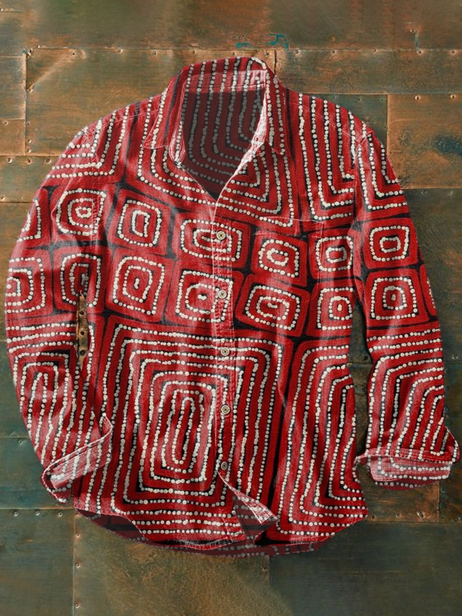 Unisex Retro Illustration Printed Casual Long Sleeve Shirt