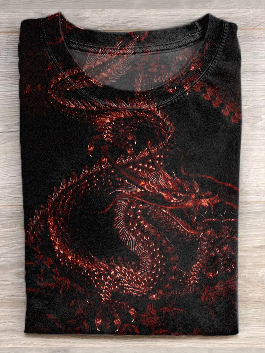 Unisex Dragon Illustration Print Casual Cotton T-Shirt