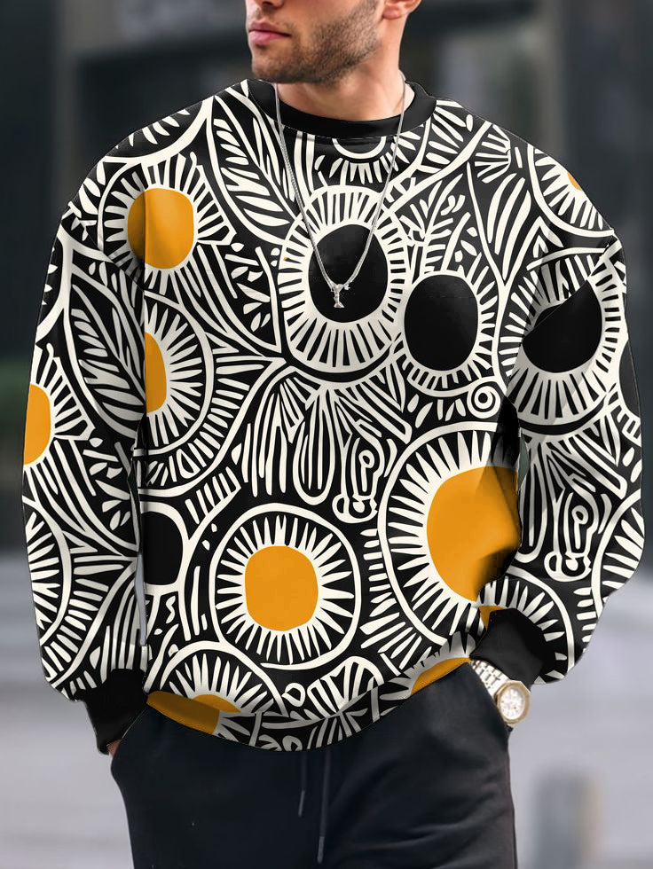 Men's Vintage Abstract Print Crew Neck Casual Sweatshit