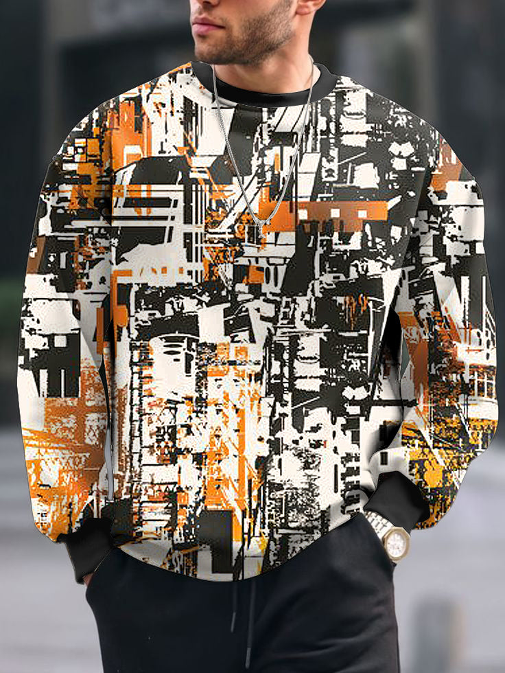 Men's Vintage Abstract Print Crew Neck Casual Sweatshit