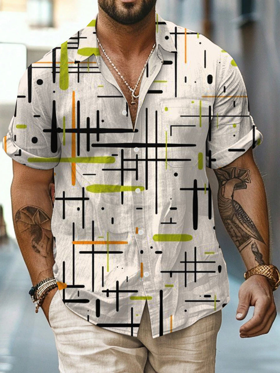 Simple Printed Vintage Fashion Lapel Loose Short Sleeve Shirt