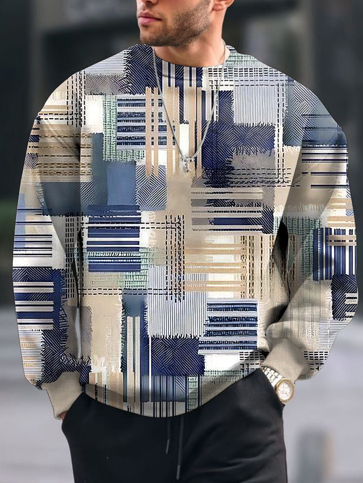 Men's Vintage Abstract Print Crew Neck Casual Sweatshit