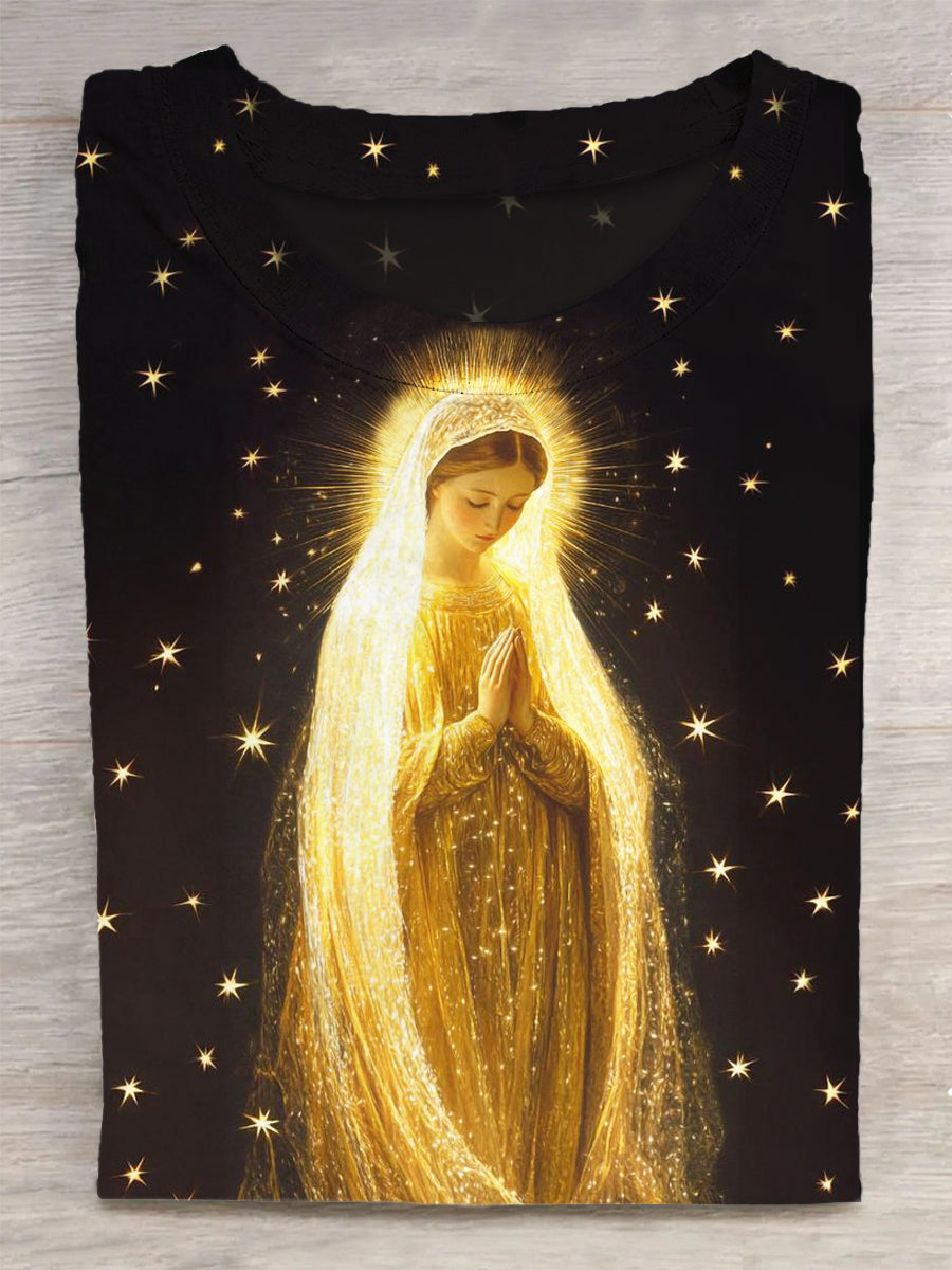 Unisex Virgin Mary Printed Vintage Fashion Loose Short Sleeve T-Shirt