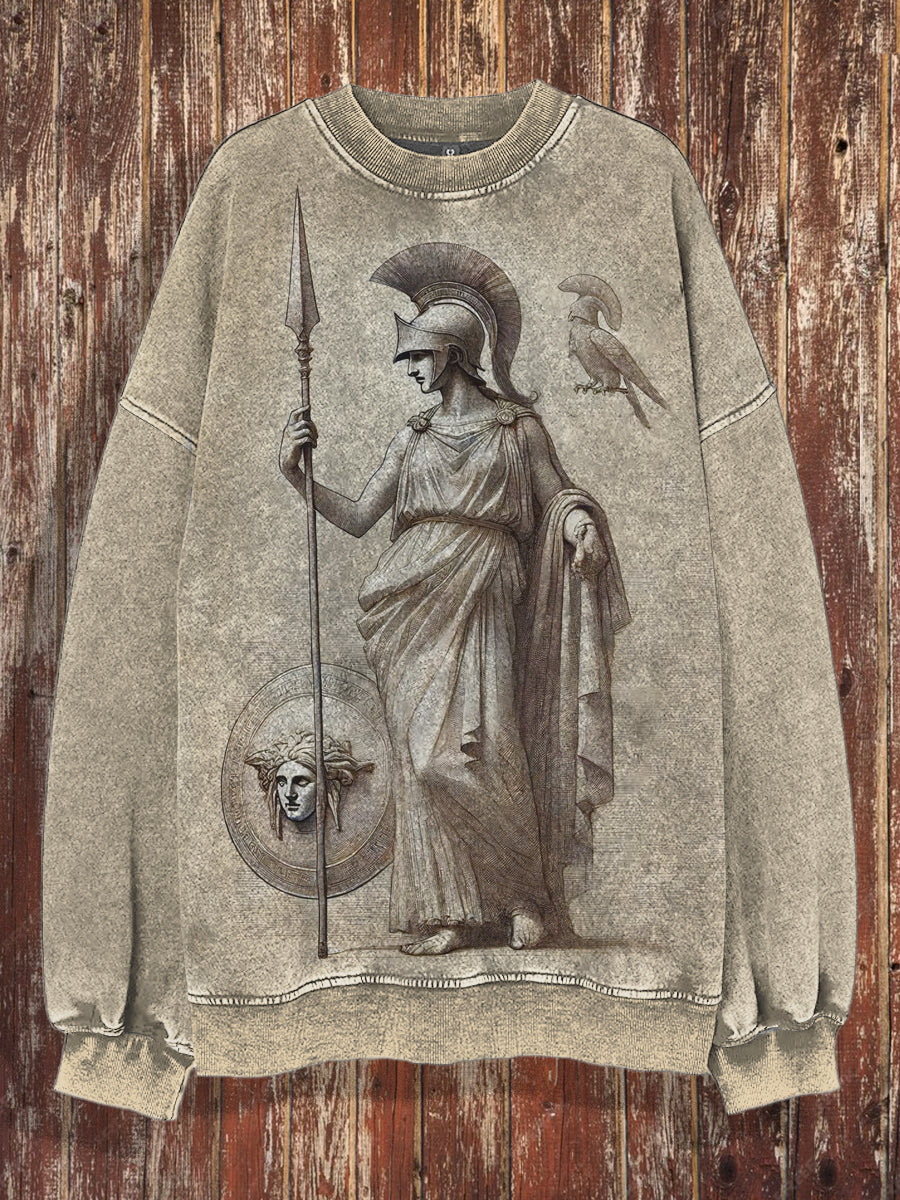 Unisex Greek Athena Printed Crew-Neck Retro Fashion Loose Long Sleeved Sweatshirt