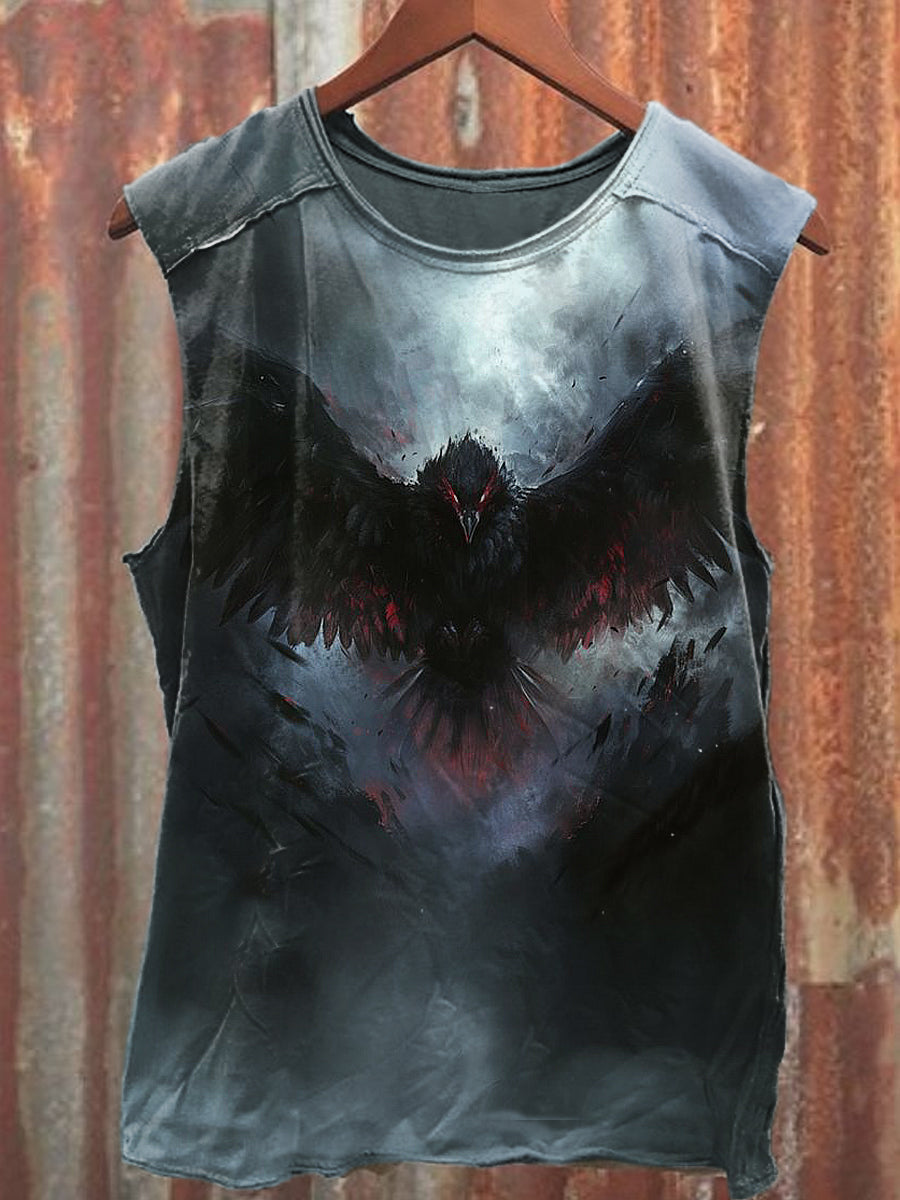 Men's Casual Dark Crow Printed Tank Top