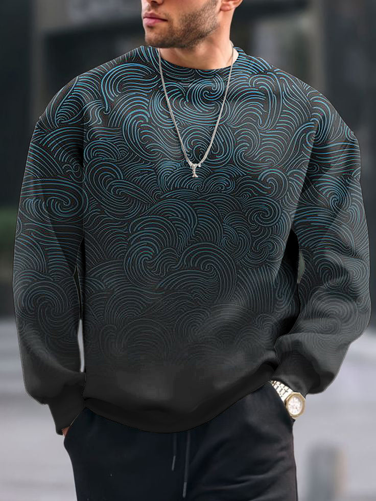 Men's Vintage Geometric Lines Print Crew Neck Casual Sweatshit