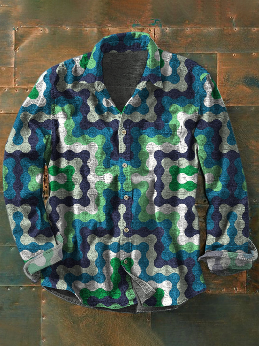 Retro Boho Floral Art Printed Western Vintage Unisex Casual Cotton Long Sleeve Shirt