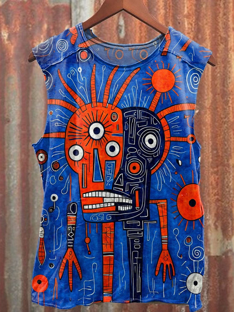 Retro Graffiti Illustration Art Illustration Printed Casual Tank Top