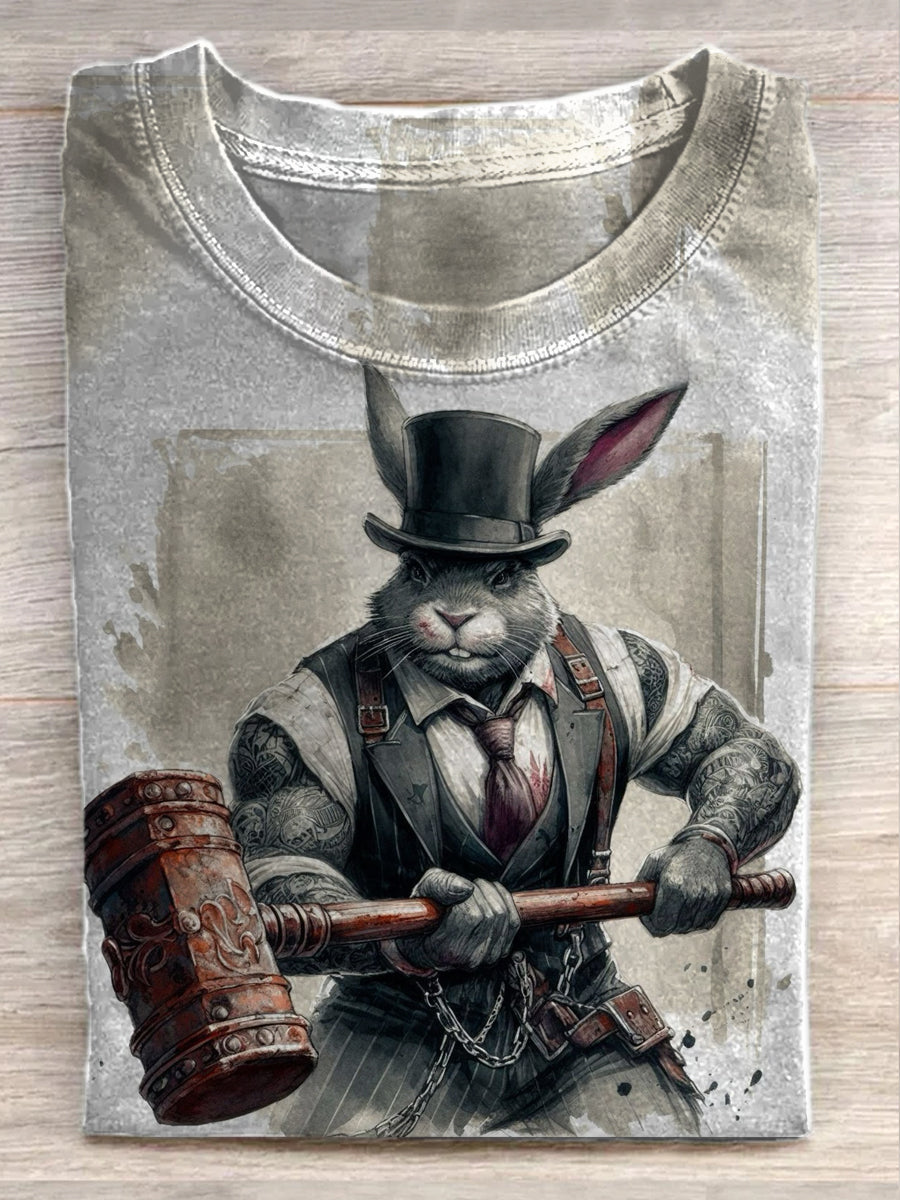 Unisex Samurai Illustration Printed Casual Short Sleeve T-Shirt