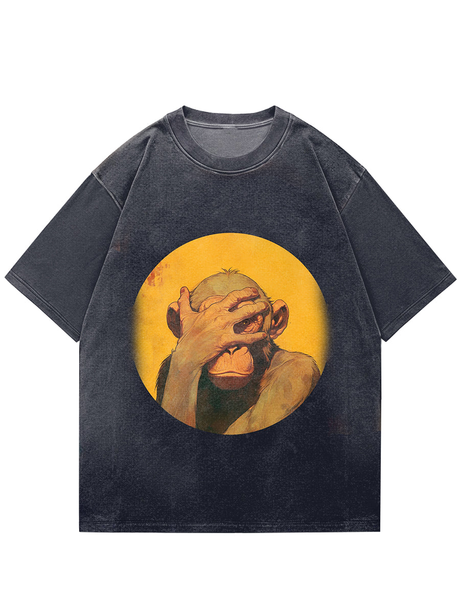 Funny Monkey Illustration Print Short Sleeve T-Shirt