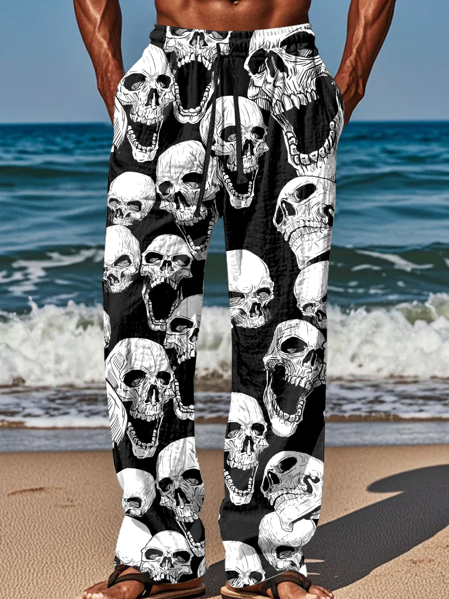 Fashionable Skull Illustration Printed Casual Pants