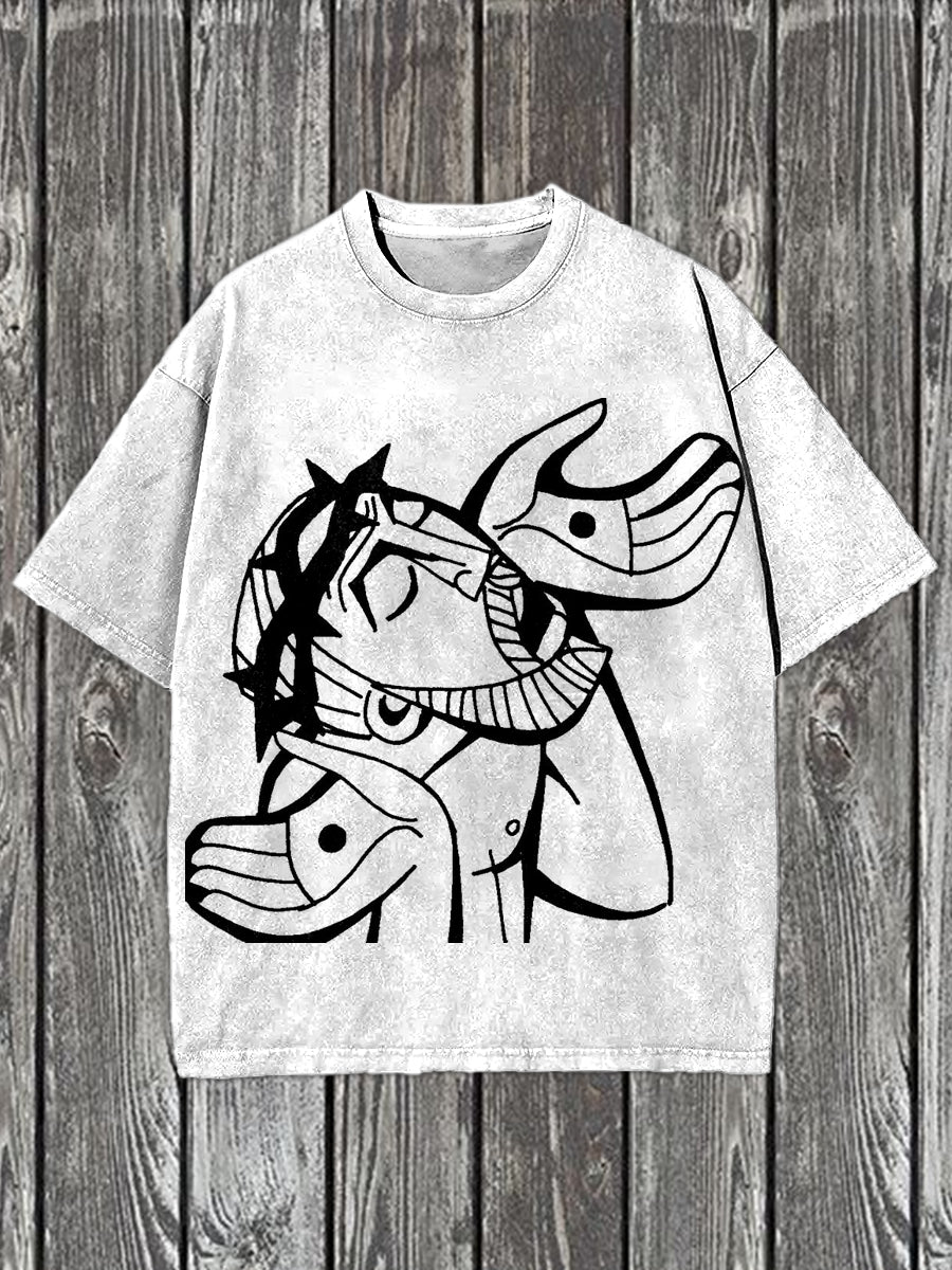 Vintage Christ Print Casual Short Sleeve T-Shirt