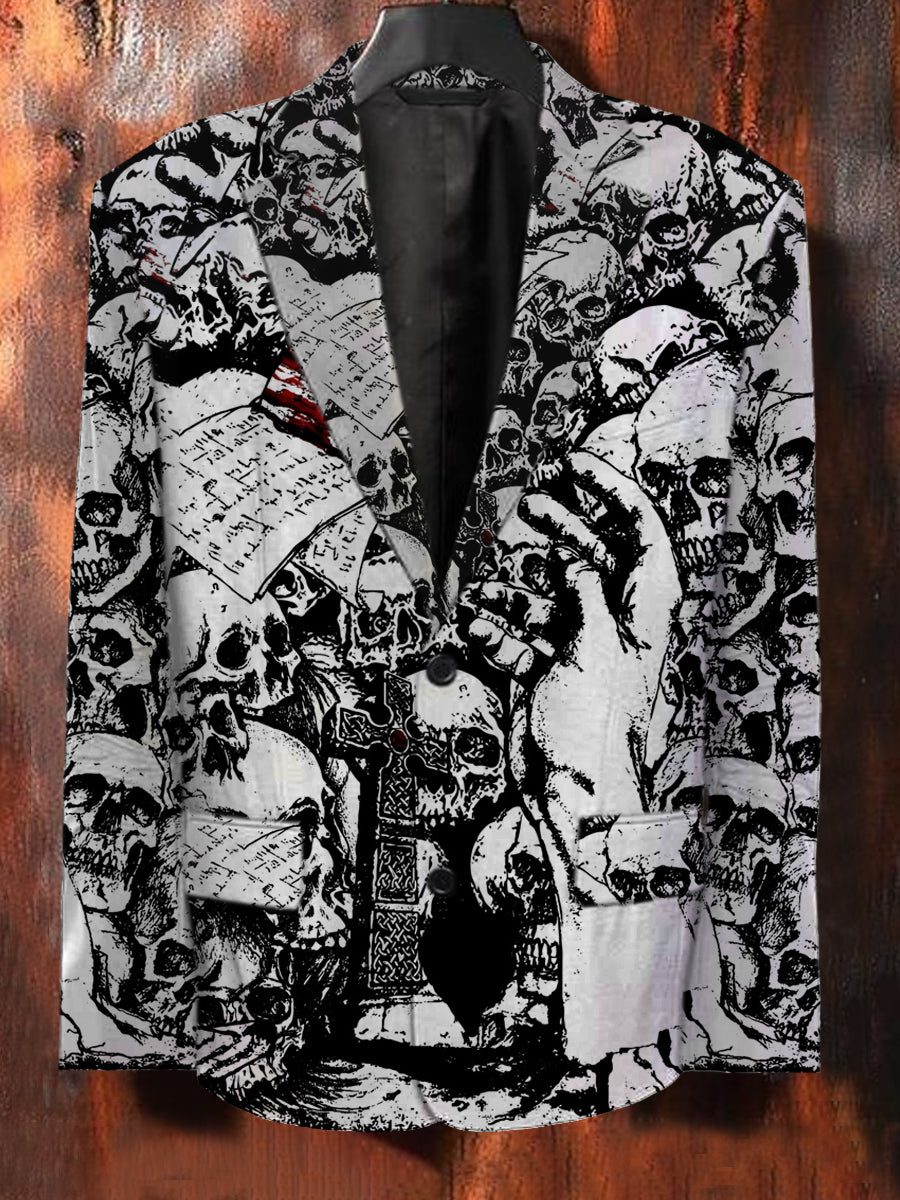 Fashionable Graffiti Skull Illustration Print Casual Blazer