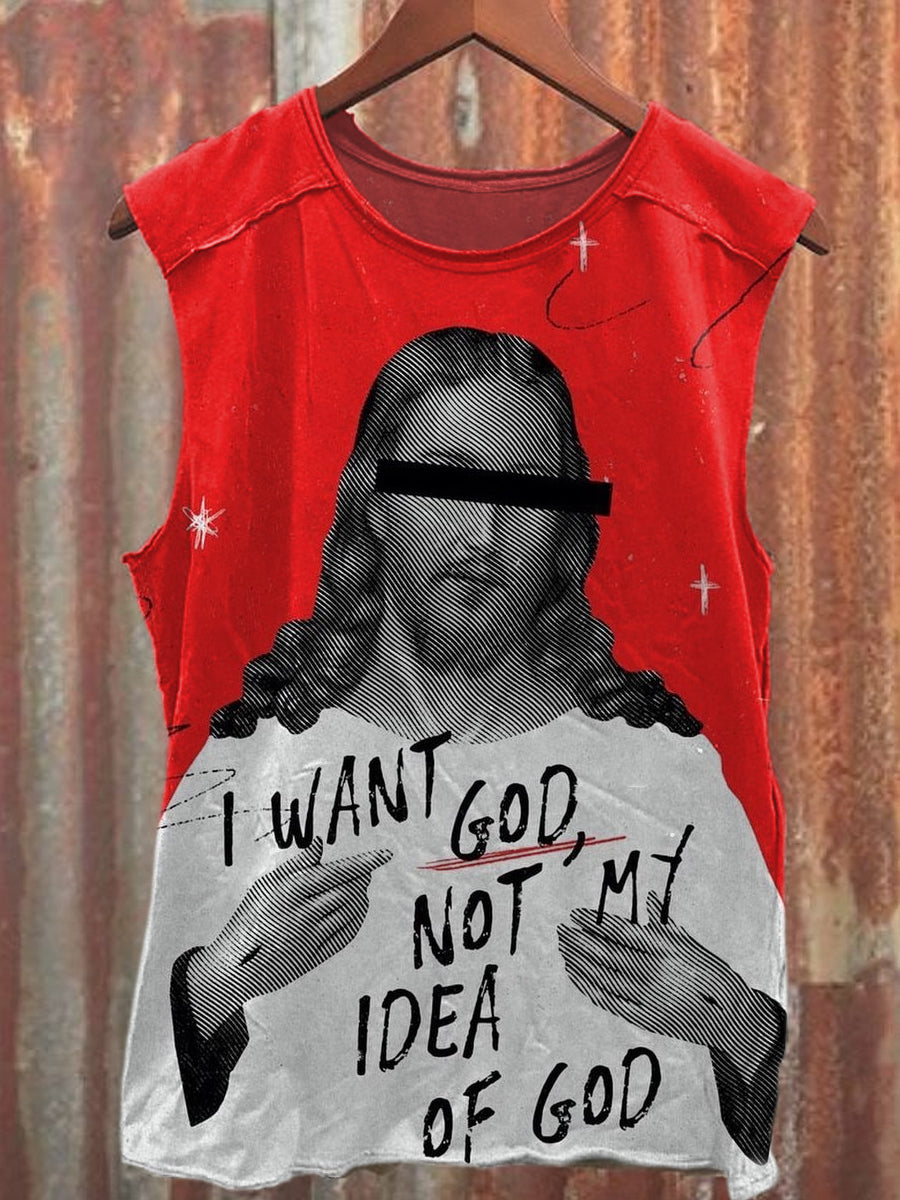 Retro Funny Jesus Illustration Printed Casual Tank Top