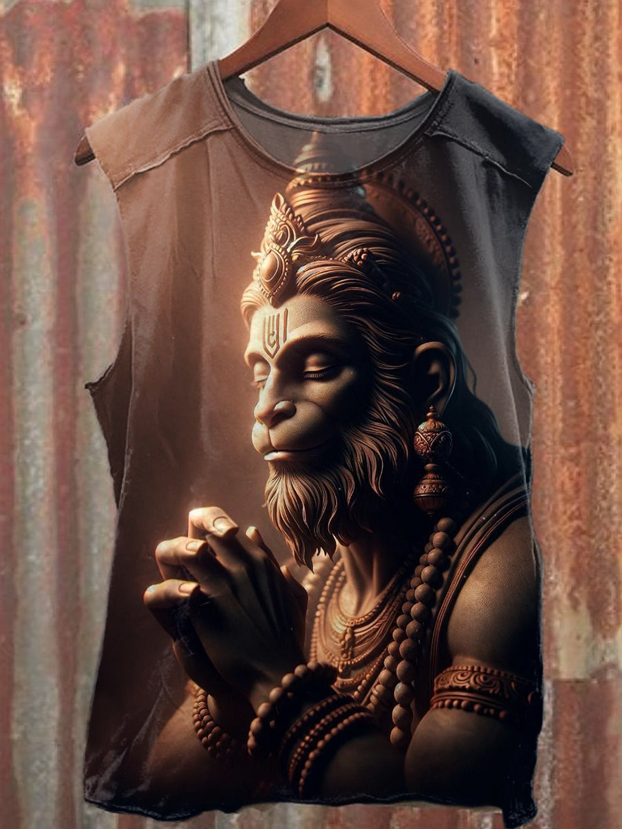 Retro Hanuman God Art Print Casual Cotton Tank Top