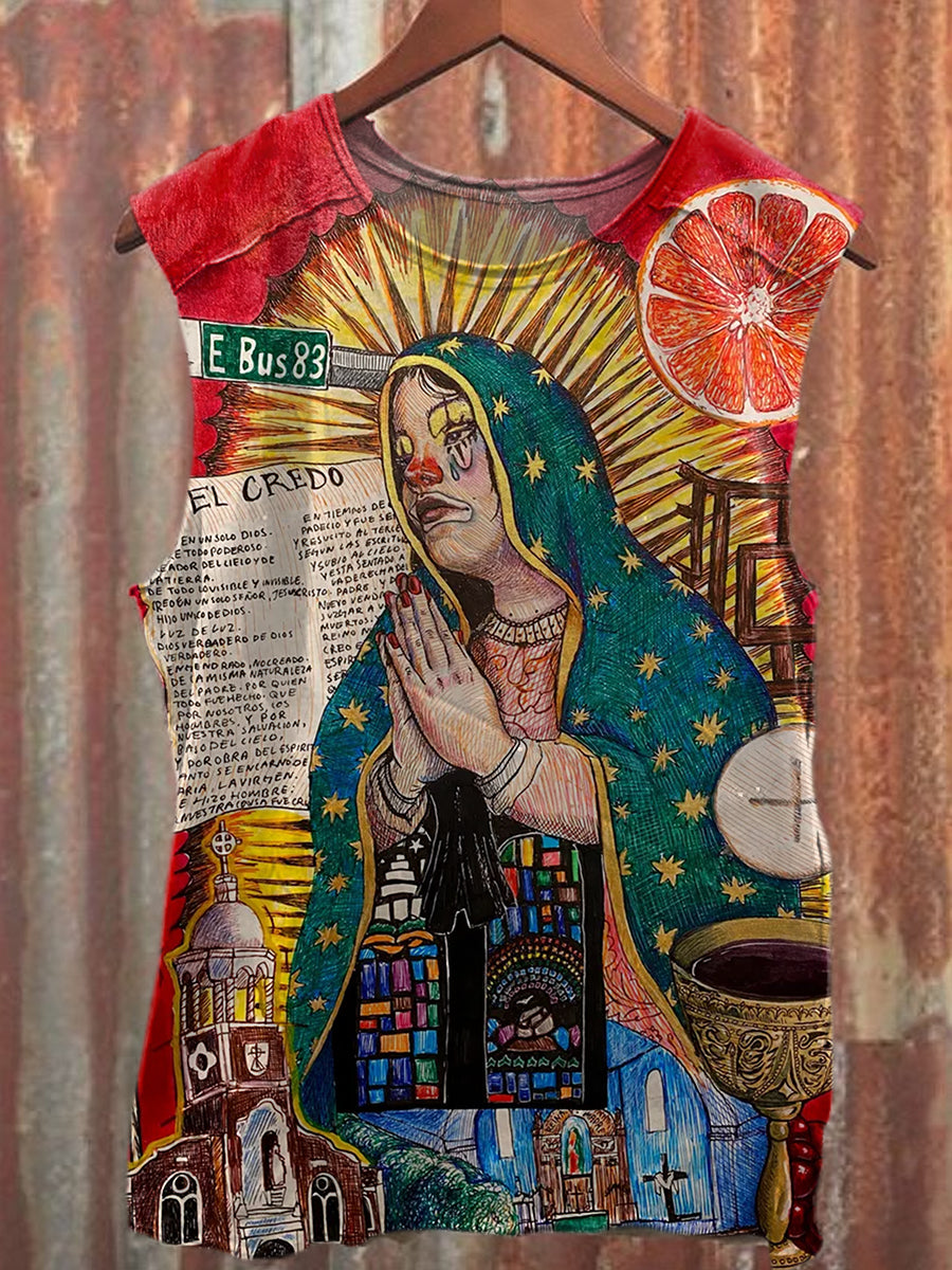 Vintage Virgin Mary Illustration Art Print Casual Cotton Tank Top