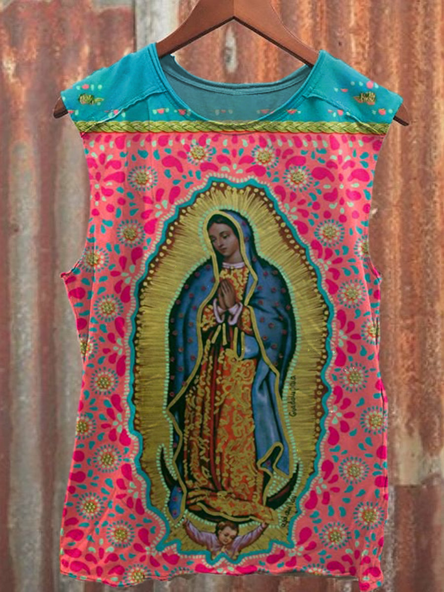 Vintage Virgin Mary Illustration Art Print Casual Cotton Tank Top