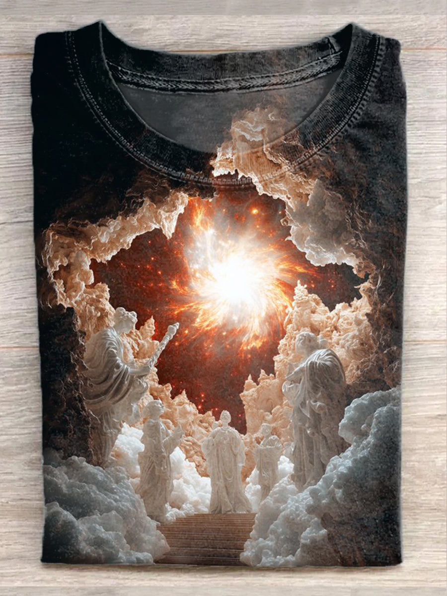 Retro Fantasy Time and Space Art Printed Casual Cotton T-shirt