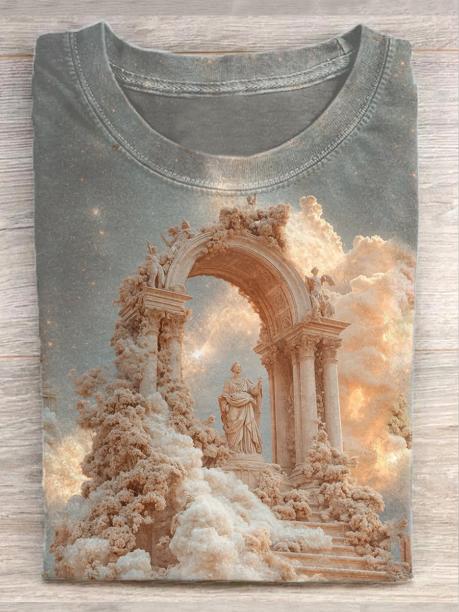 Retro Fantasy Time and Space Art Printed Casual Cotton T-shirt