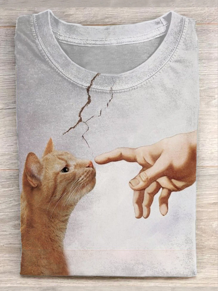 Cute Cat Art Print Casual T-Shirt