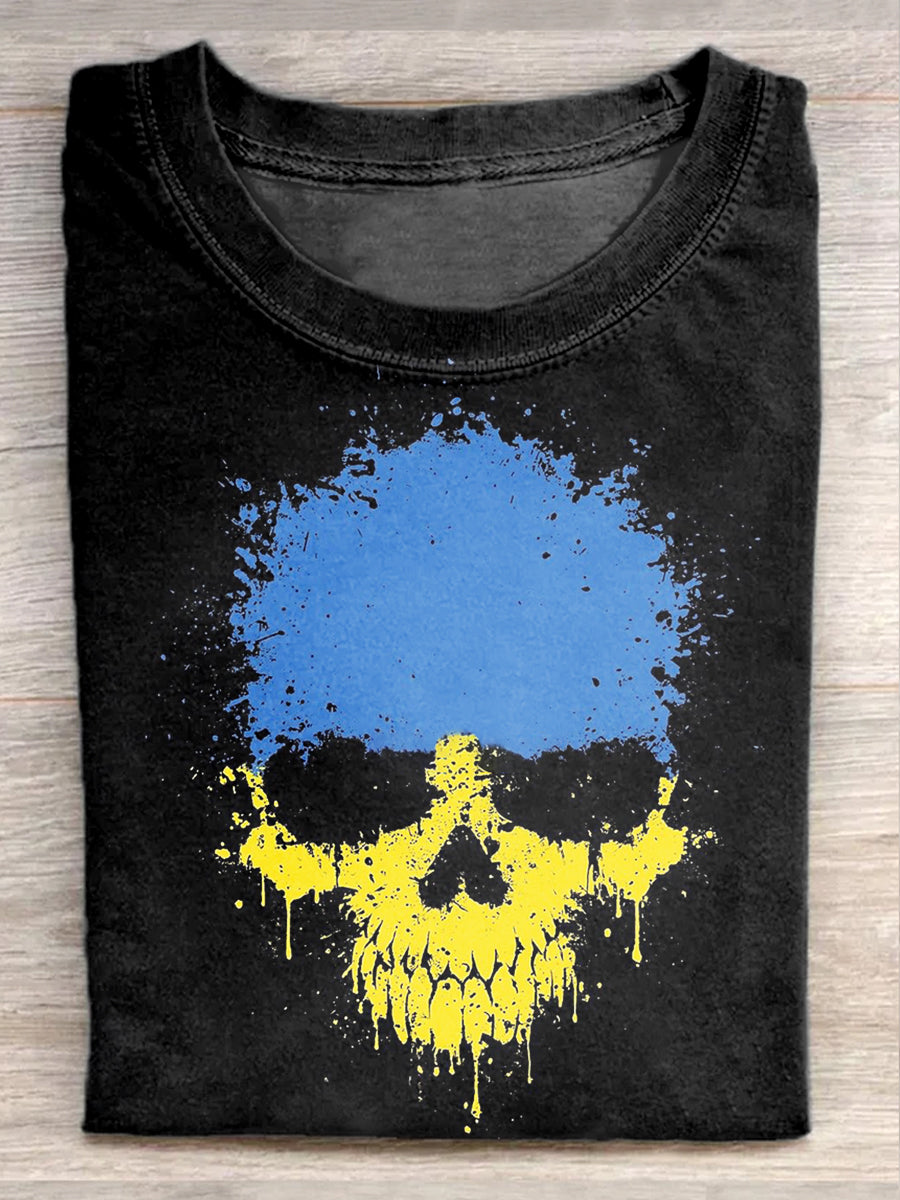 Blue And Yellow Peace Art Print Crew Neck T-Shirt