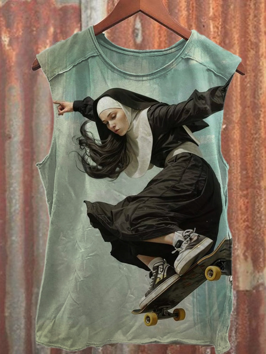 Vintage Art Print Casual Cotton Tank Top