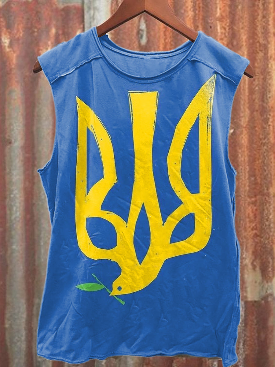 Vintage Peace Dove Art Printed Cotton Tank Top