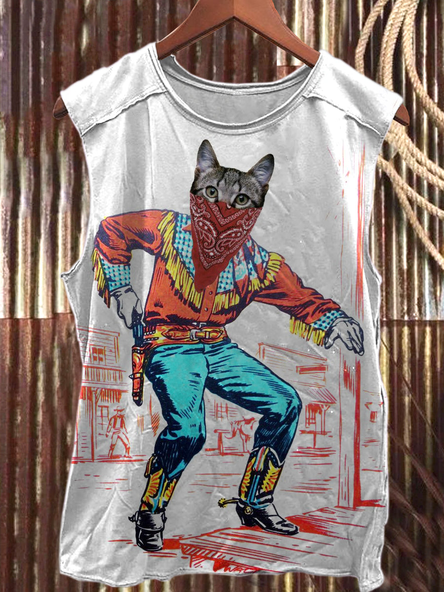 Vintage Art Print Casual Cotton Tank Top